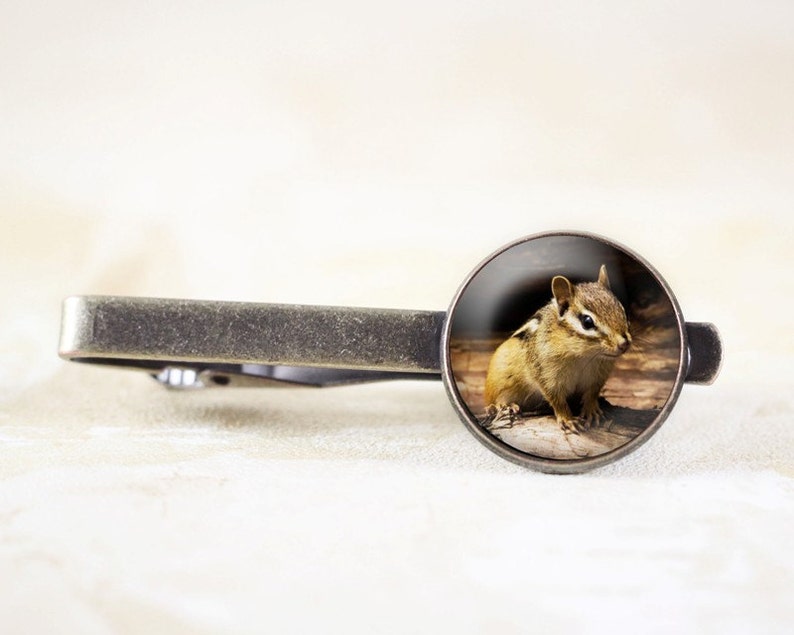 Chipmunk Tie Clip Woodland Animal Tie Bar, Nature Tie Clip, Eastern Chipmunk Jewelry for Men, Woodland Wildlife Jewelry, Woodland Tie Clip image 2