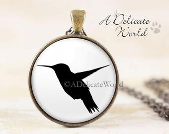 Hummingbird Necklace Pendant with Chain, Bird Silhouette Photo Jewelry, Unique Gift for Nature Lover