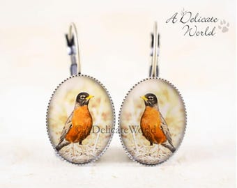 American Robin Earrings, Handmade Bird Jewelry, Birdwatching Gift for Birders and Vegans, Unique Ear Rings for Nature Lovers