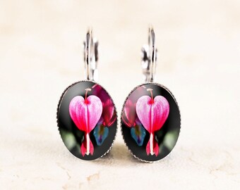 Bleeding Heart Earrings - Pink Flower Earrings, Nature Earrings, Pink Heart Jewelry, Garden Flower Jewelry, Garden Jewelry, Garden Earrings
