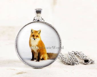 Silver Fox Pendant, Woodland Animal Necklace, Nature Jewelry Charm, Winter Wildlife Photo, Handmade Gift for Outdoor Lover