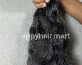 Bundle di capelli umani indiani grezzi non trattati - Ondulati - Colore nero naturale