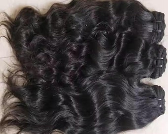 Confezione da 3 fasci - Extension di capelli umani ondulati indiani naturali - Colore naturale - Per realizzare parrucche da donna