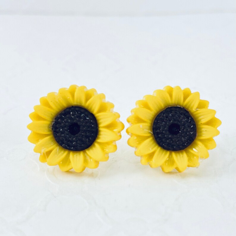Sunflower Earrings Flower Stud Yellow Flower Dangles Summer Etsy