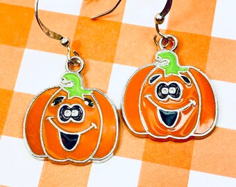 Halloween Jack O Lantern Earrings, Pumpkin Earrings, Halloween Earrings, Orange Pumpkin Earrings, Pumpkin Dangles