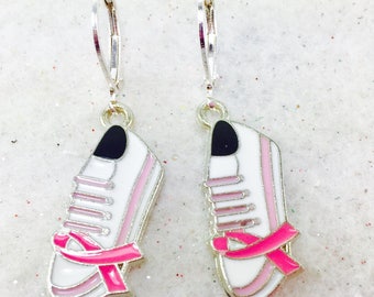 Walk for Breast Cancer Awareness Earrings, Pink Sneaker Earrings, Breast Cancer Walk, Never Walk Alone Earring Breast Cancer Support Earring
