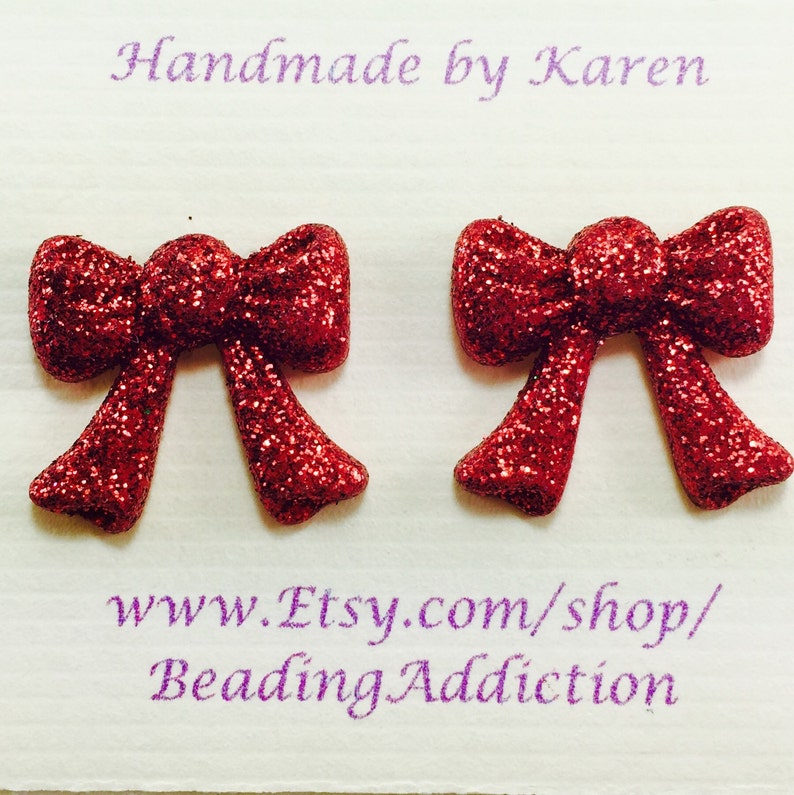 Christmas Stud Earrings Holiday Post Earrings Red Glitter Earrings Christmas Bow Earrings
