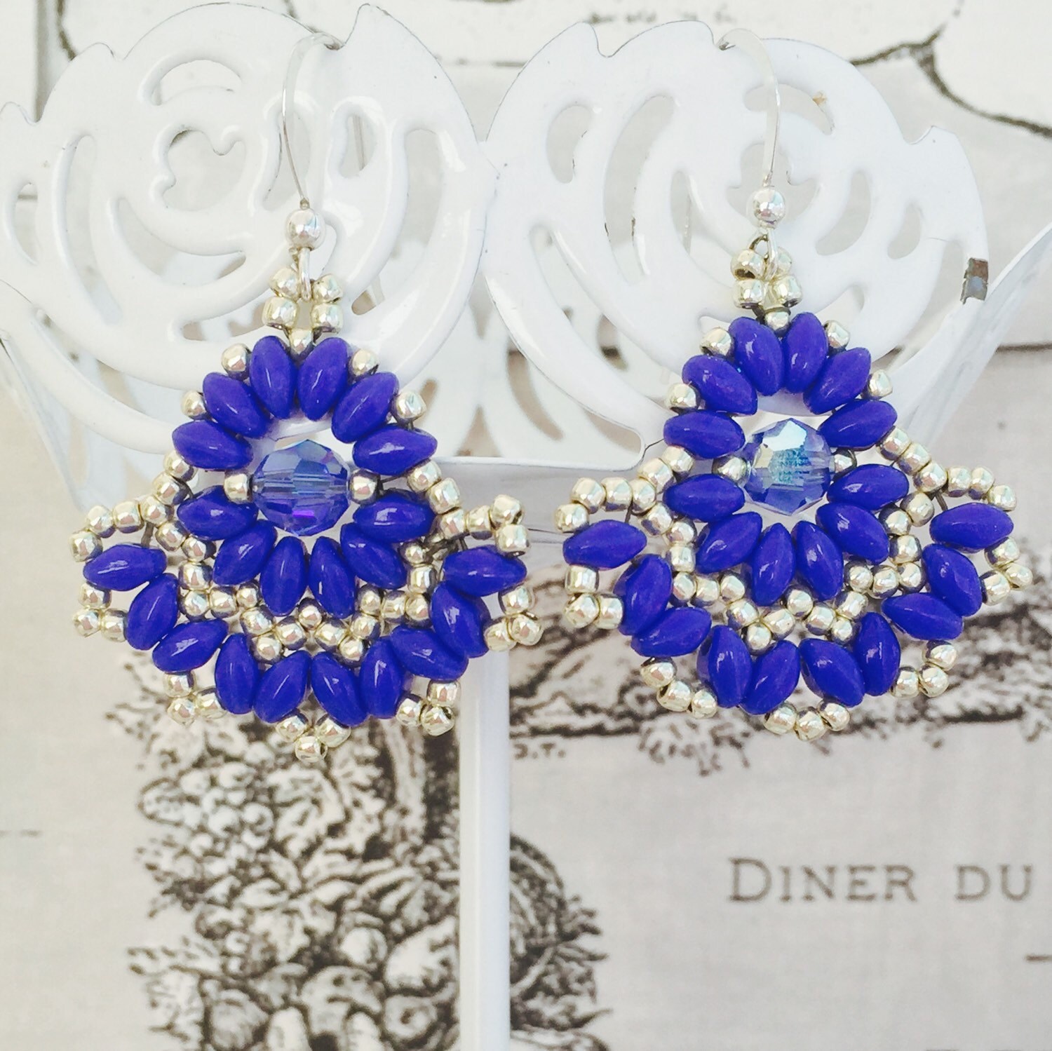 Blue Fan Earrings Superduo Beadwork Earrings Beaded Fan Etsy