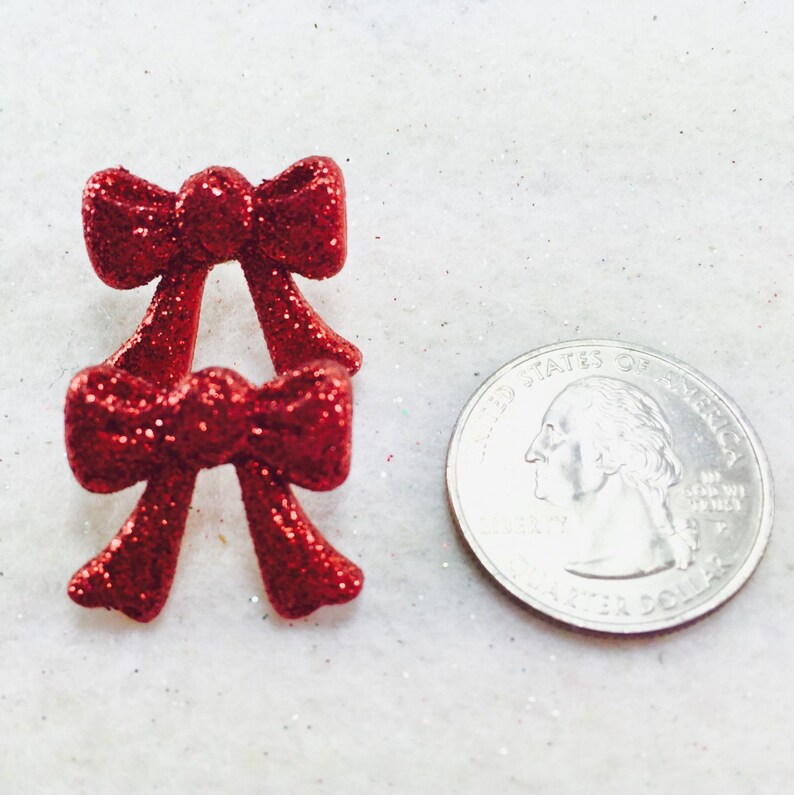 Christmas Stud Earrings Holiday Post Earrings Red Glitter Earrings Christmas Bow Earrings