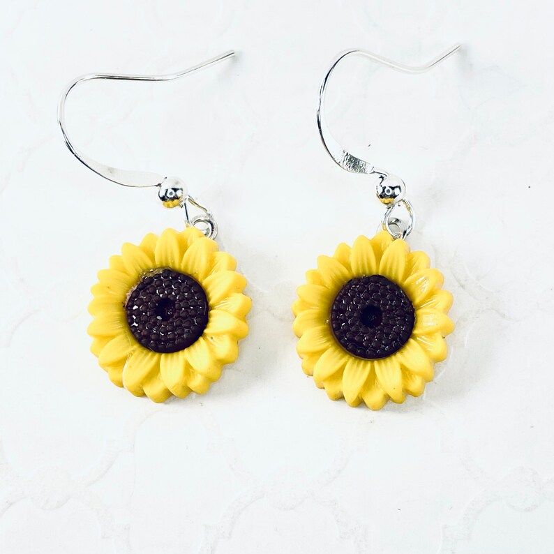 Sunflower Earrings Flower Stud Yellow Flower Dangles Summer Etsy