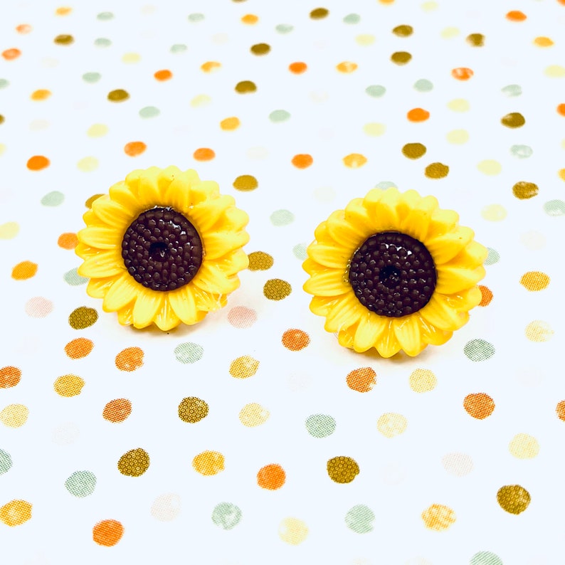 Sunflower Earrings Flower Stud Yellow Flower Dangles Summer Etsy