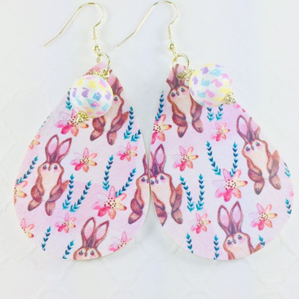 Easter Faux Leather Earrings Easter Bunny Droplet Earrings Etsy