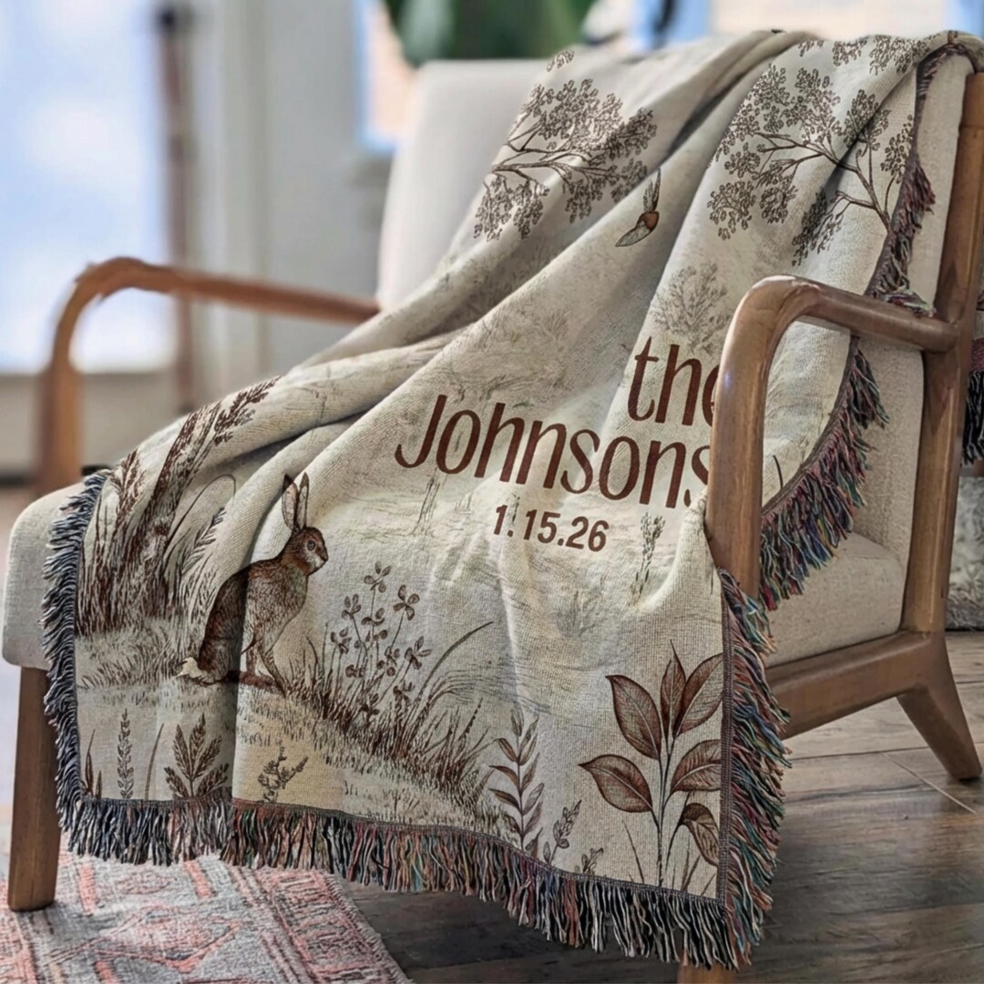 Personalized Woven Throw Blanket Custom Family Name Housewarming Gift ...