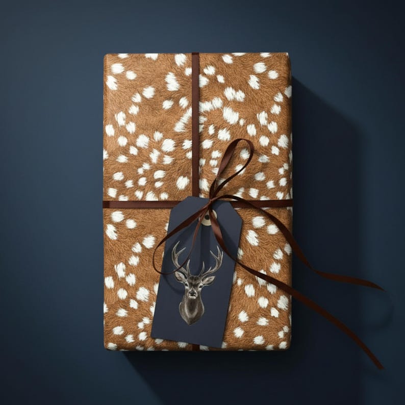 Christmas Deer Luxury Gift Wrap And Tags Recyclable Reusable Wrapping Paper | UK