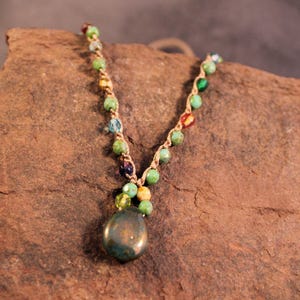 Boho Turquoise Bead Choker: Adjustable Crochet Necklace