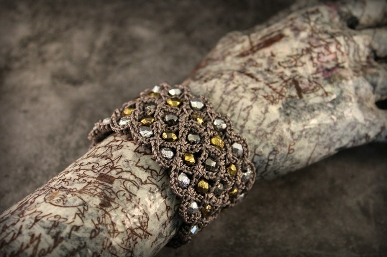 Bohemian Jewelry Multi Metallic Beaded Bracelet Wide Cuff Bracelet in Mixed Metal Shades