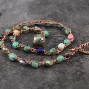 Tobillera bohemia de cuentas turquesas checas: joyería bohemia tejida a crochet