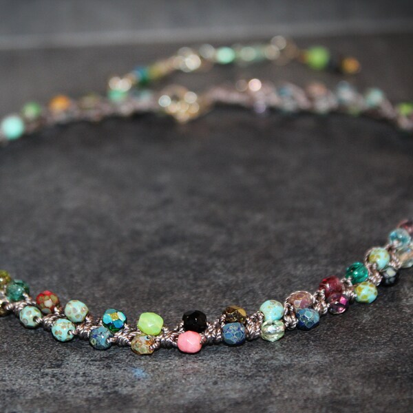 Adjustable Choker Necklace, Colorful Festive Style, Adjustable, Multi Color with Brass Accents, Hippie Gypsy Jewelry