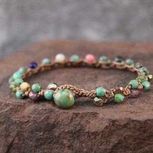 Boho Bracelet Turquoise  Shades Bracelet Bohemian Jewelry Crochet Bracelet Artisan Jewelry Hippie Jewelry