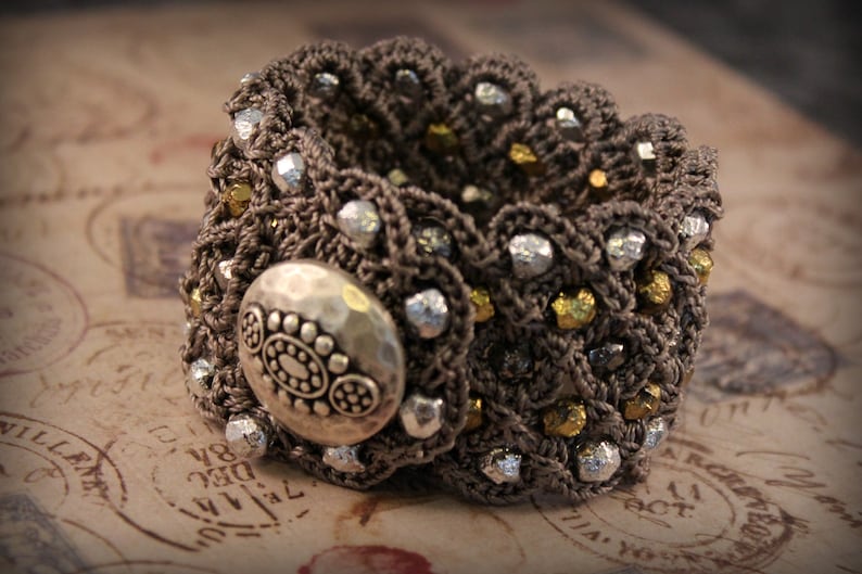 Bohemian Jewelry Multi Metallic Beaded Bracelet Wide Cuff Bracelet in Mixed Metal Shades