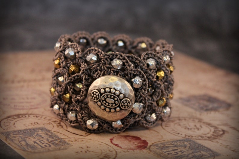 Bohemian Jewelry Multi Metallic Beaded Bracelet Wide Cuff Bracelet in Mixed Metal Shades