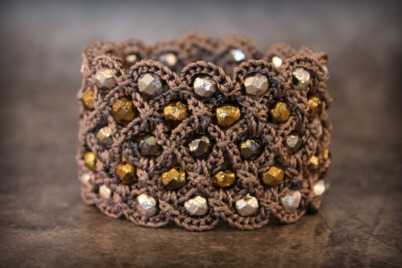 Bohemian Jewelry Multi Metallic Beaded Bracelet Wide Cuff Bracelet in Mixed Metal Shades