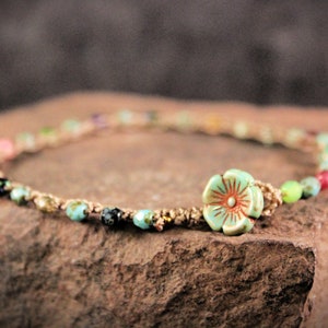 Boho Anklet Turquoise Shades Flower Anklet Boho Swimmers Jewelry Bohemian Jewelry