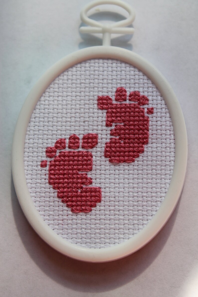 Oval Cross Stitch Pink Baby Feet Etsy