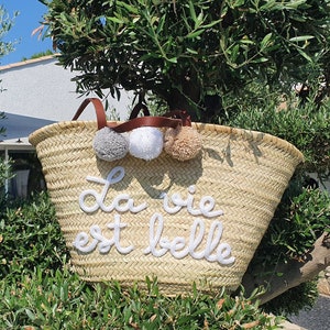 Large customizable knitted straw beach basket
