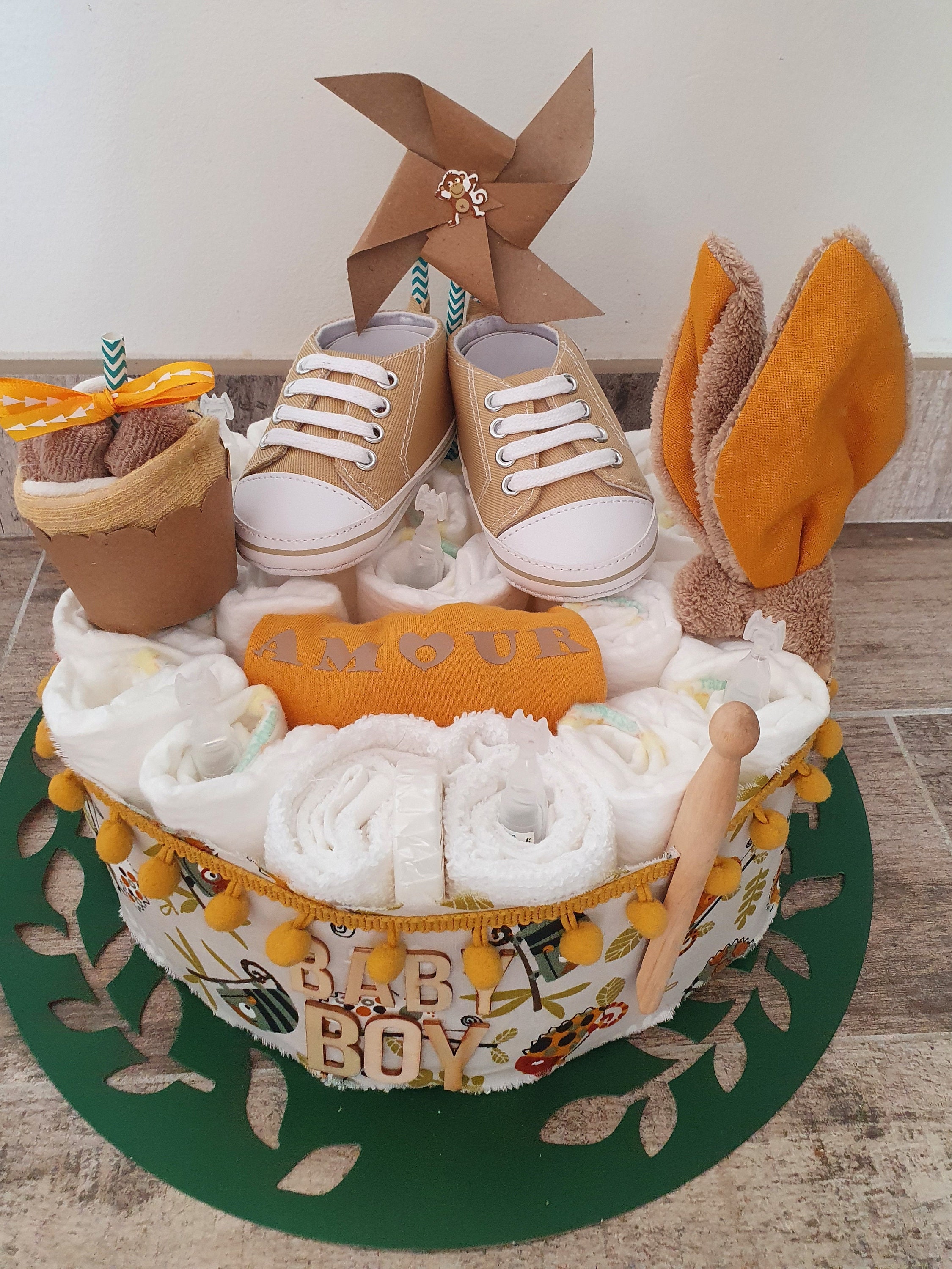 Torta Pannolini Torta Per Pannolini Piccola Con Peluche Boho, Stile Vintage, Prodotta In Germania, Alta Qualità E Bellissimi Accessori, Regalo Per La Nascita Prodotto Qualità Germania