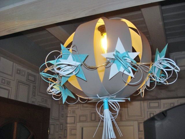 Abat Jour Pour Suspension Enfant ou Bébé Lampion Étoiles et Pompon Fille Garçon