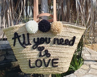 Grand panier de plage cabas en paille tricotin personnalisable