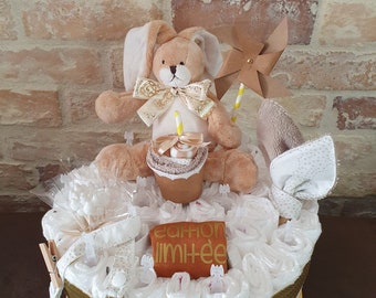 Customizable diaper cake gift for a birth, christening, or baby shower