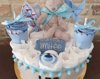 Gâteau de couches cadeau naissance ou baptême fille, garçon ou mixte