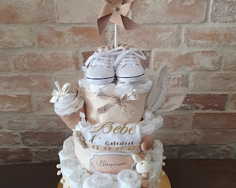 Gâteau de couches cadeau naissance ou baptême garçon,fille ou mixte