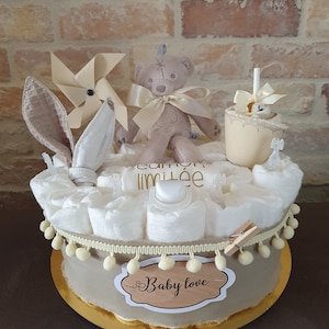 Gâteau de couches cadeau naissance ou baptême ou baby shower personnalisable image 3