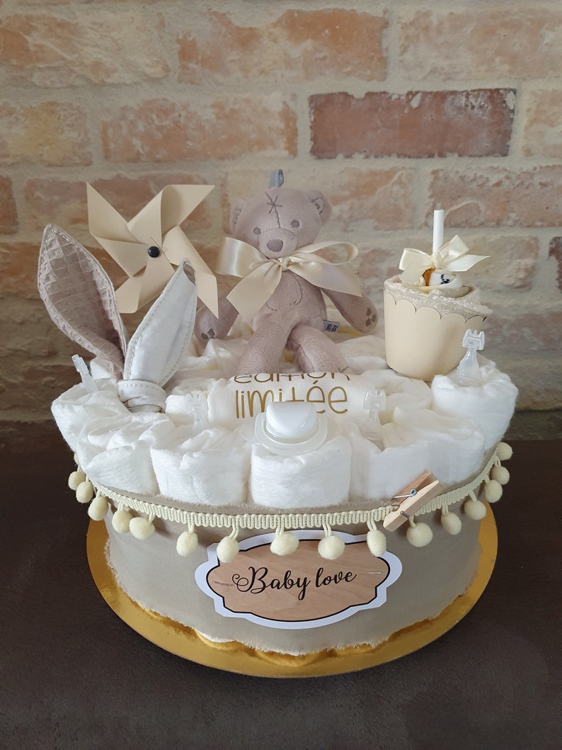 Gâteau de couches cadeau naissance ou baptême ou baby shower personnalisable image 3