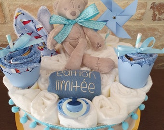 Gâteau De Couches Cadeau Naissance - Âne Doudou 35cm - Composition 21 Pièces Beige/Crème