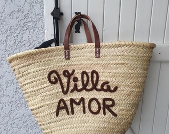 Large customizable knitted straw beach basket