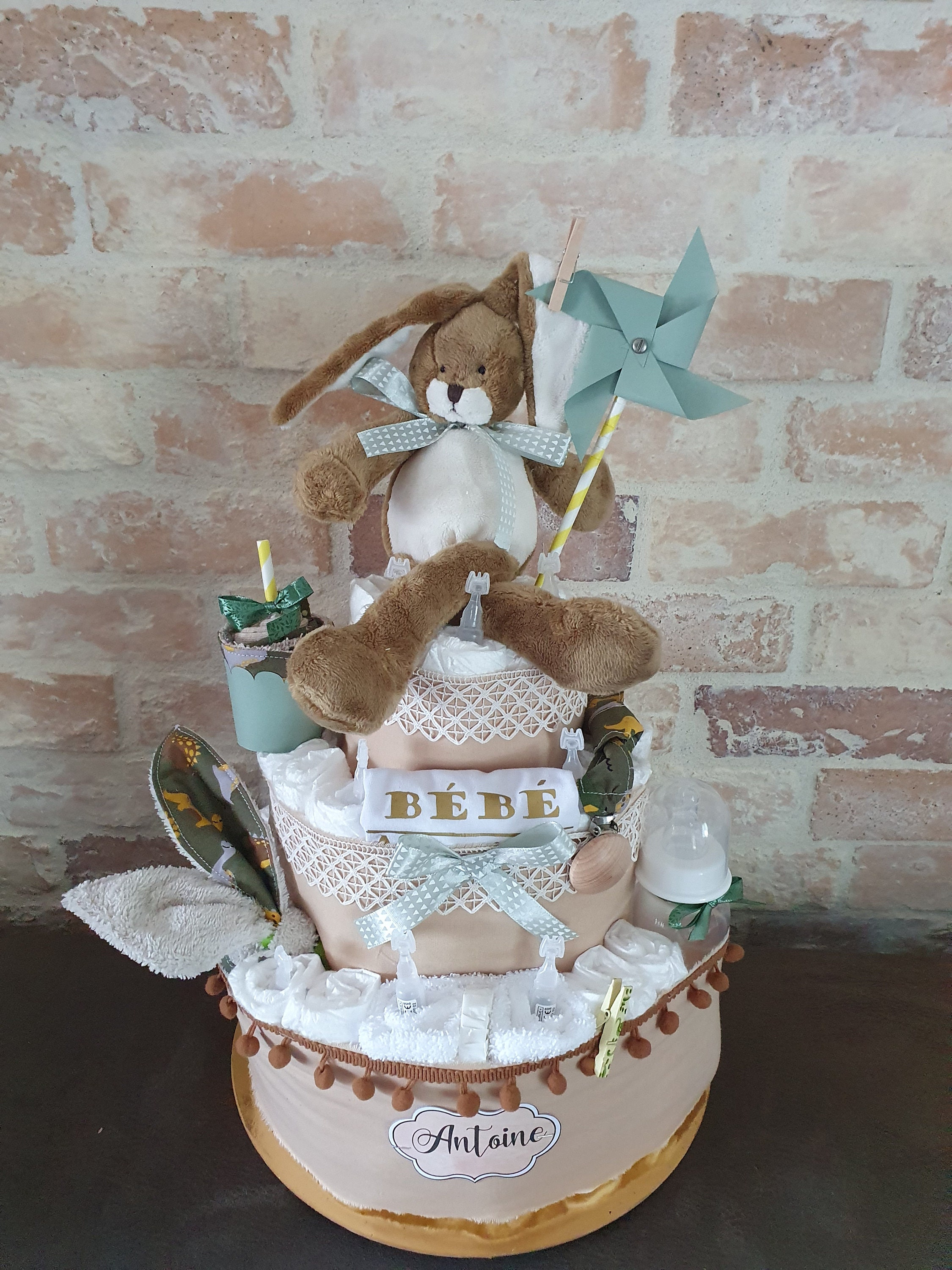 Gâteau Couches Pampers Taille 3 - Cadeau Naissance Neutre Jaune Avec Peluche Pluto