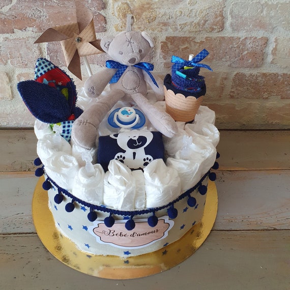 Cadeau de naissance bio mini landau de couches garçon - Babys Cakes