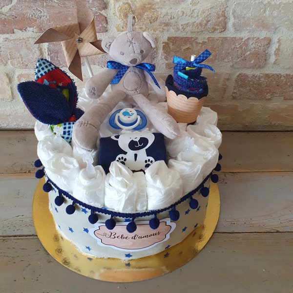 Gâteau de couches cadeau naissance ou baptême garçon, fille ou mixte