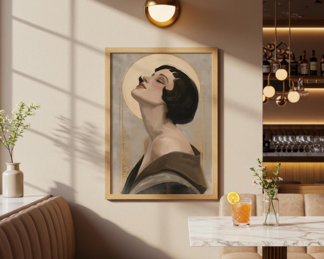 Golden Halo Woman Portrait Art Print: Elegant Vintage Glam Wall Decor ...