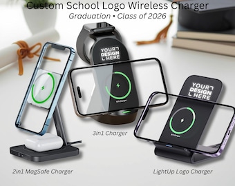 Regalo de graduación con logotipo escolar personalizado, cargador inalámbrico MagSafe, promoción de 2026, base de carga magnética grabada para universidad o instituto, personalizada.