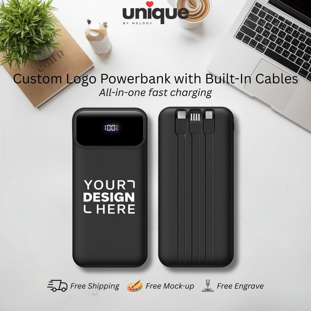 Custom Logo Powerbank With Built in Cables 10000mah PD Branded Fast ...
