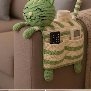 Crochet Cat Sofa Organizer Pattern - Step by Step Photo Tutorial, Crochet Remote Control Holder Pattern Digital Pattern