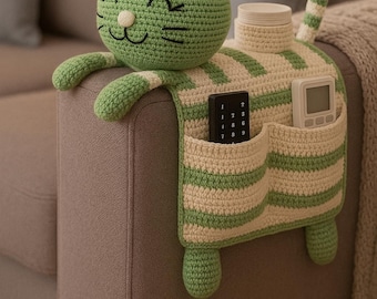 Crochet Cat Sofa Organizer Pattern - Step by Step Photo Tutorial, Crochet Remote Control Holder Pattern Digital Pattern
