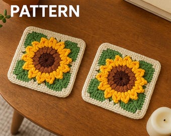 Sunflower Grandma Square Häkelanleitung - Digitale PDF-Anleitung, Easy Crochet Flower Motiv, Sofort Download