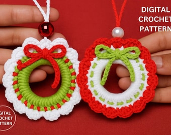 Patroon gehaakte kerstkransornament – eenvoudig gehaakt pdf-bestand voor beginners (digitale download)
