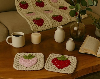 Strawberry Granny Square Crochet Pattern: Fruit Motif (PDF)